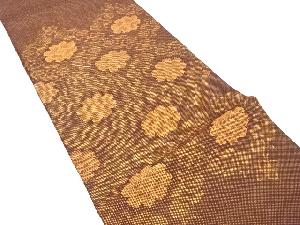 変わり網目に花模様織り出し　袋帯